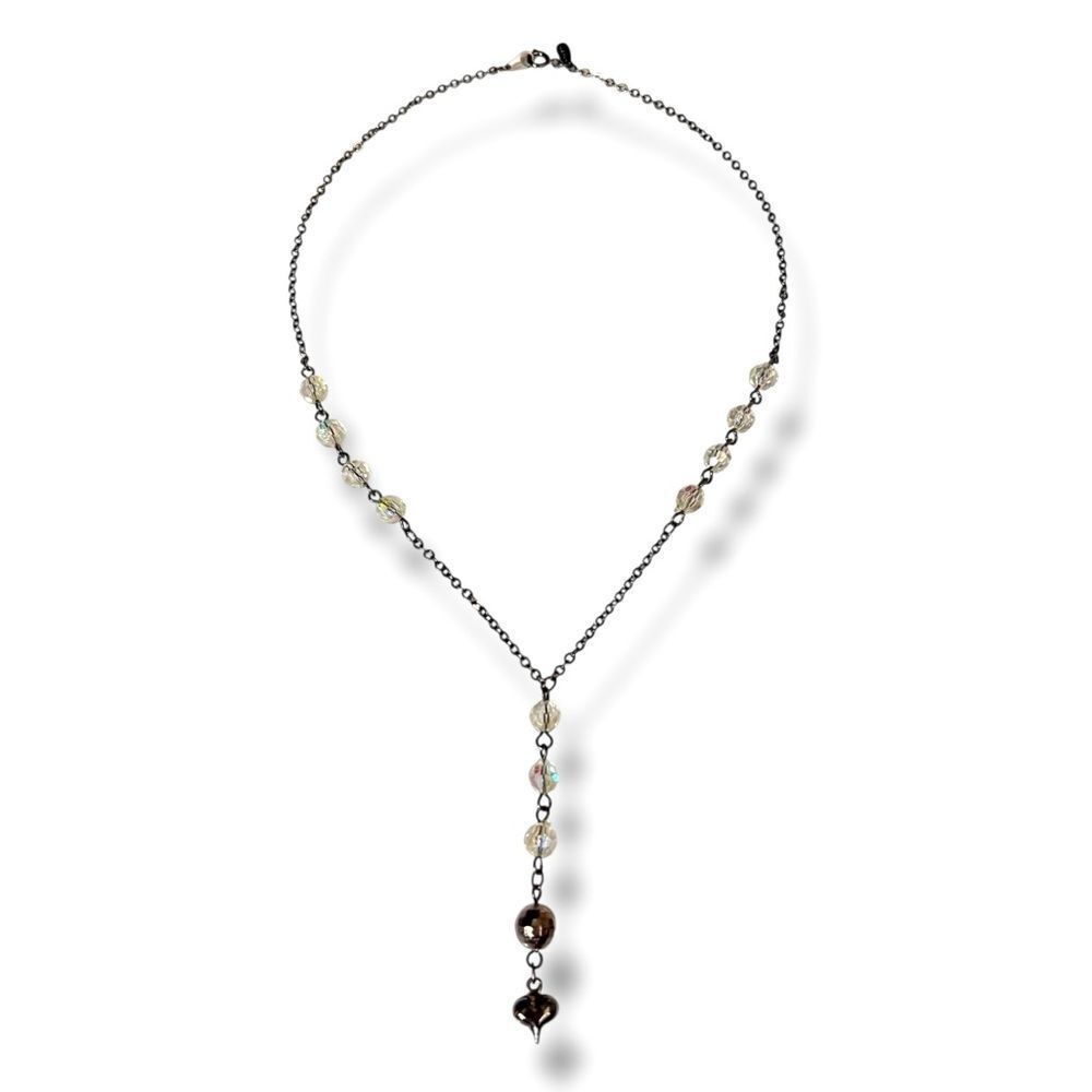 Napier Vintage Silver Gunmetal Heart Lariat Necklace